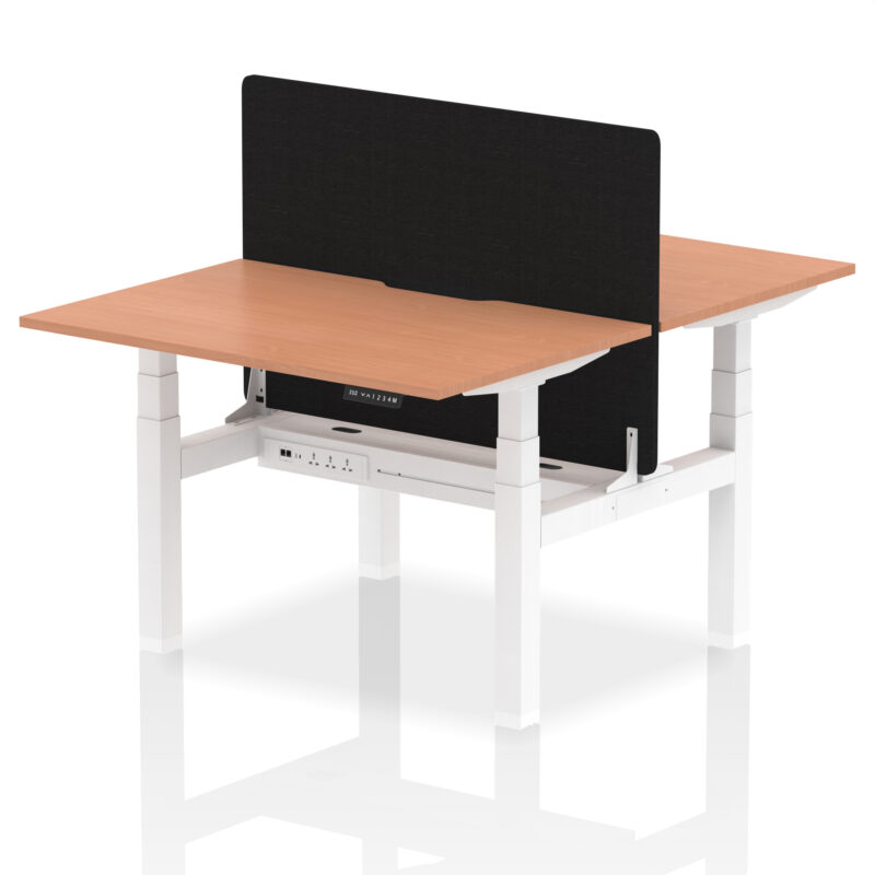 Brisk Back-to-Back Scalloped Edge Height Adjustable Bench Desk - 2 Person with Black Straight Screen - Image 3