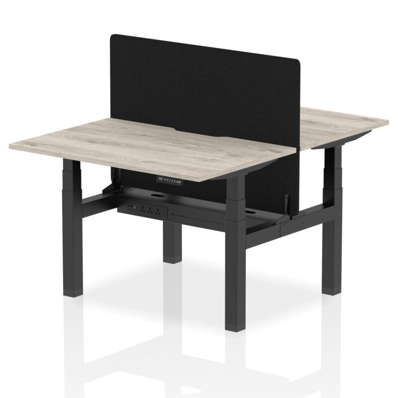 Brisk Back-to-Back Scalloped Edge Height Adjustable Bench Desk - 2 Person with Black Straight Screen - Image 4