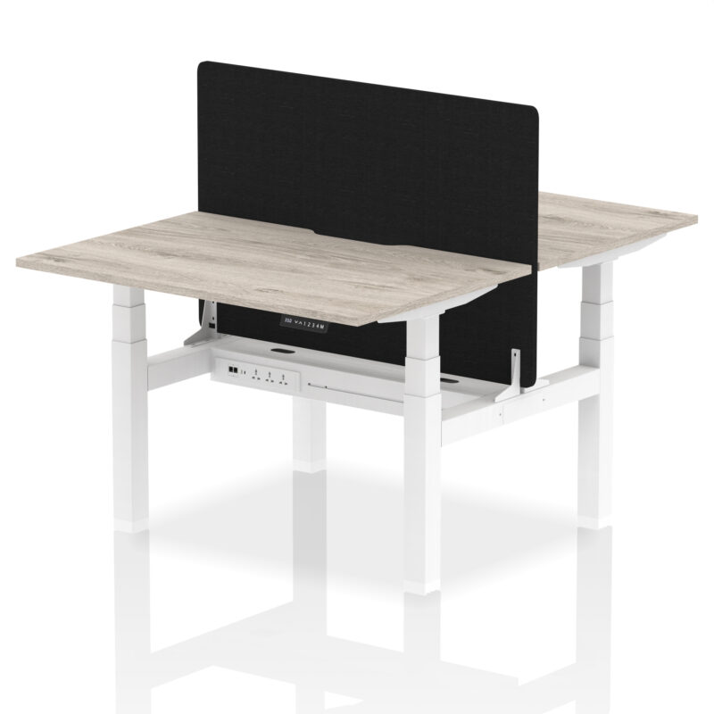 Brisk Back-to-Back Scalloped Edge Height Adjustable Bench Desk - 2 Person with Black Straight Screen - Image 6