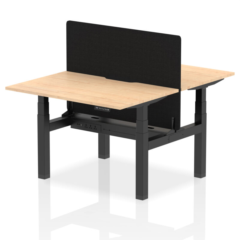 Brisk Back-to-Back Scalloped Edge Height Adjustable Bench Desk - 2 Person with Black Straight Screen - Image 7
