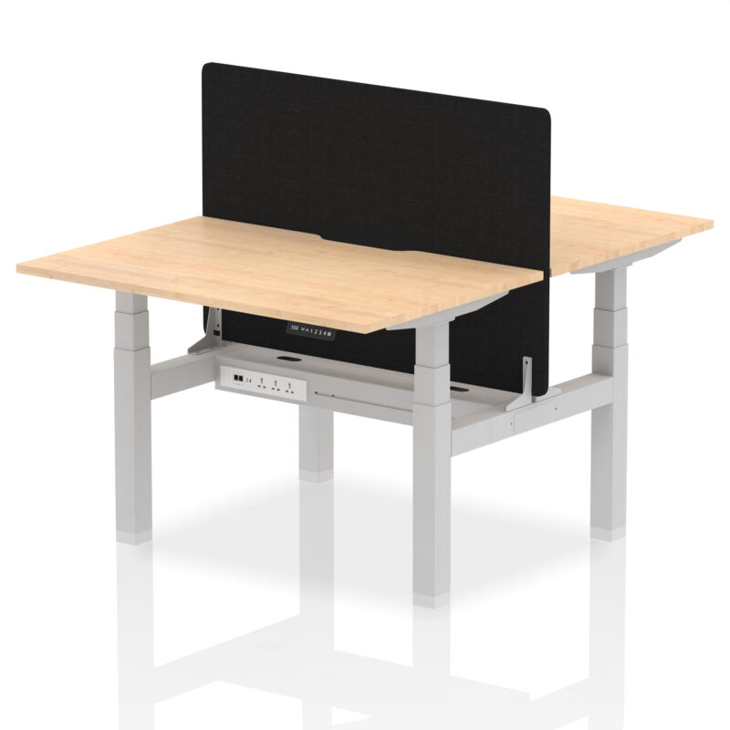 Brisk Back-to-Back Scalloped Edge Height Adjustable Bench Desk - 2 Person with Black Straight Screen - Image 8