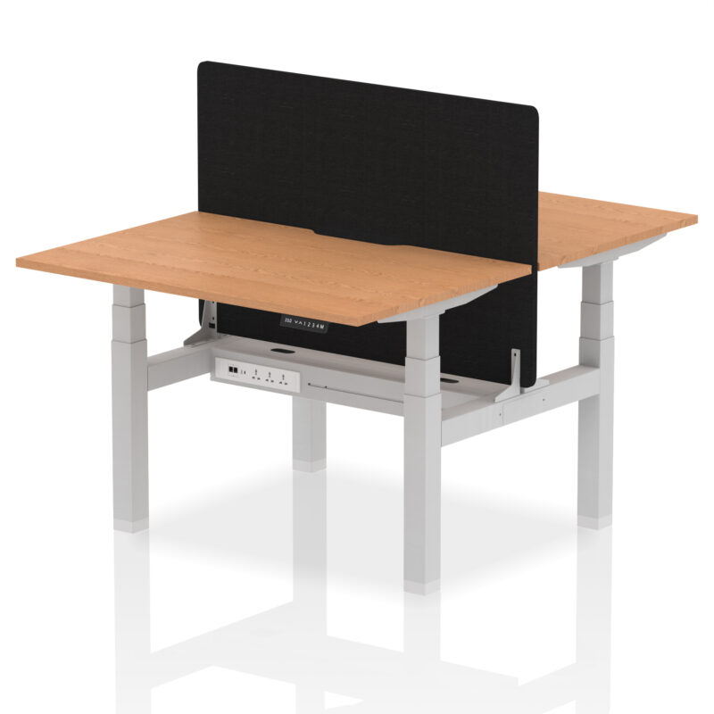 Brisk Back-to-Back Scalloped Edge Height Adjustable Bench Desk - 2 Person with Black Straight Screen - Image 11
