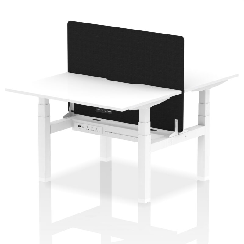 Brisk Back-to-Back Scalloped Edge Height Adjustable Bench Desk - 2 Person with Black Straight Screen - Image 18