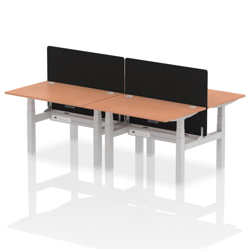 Brisk Back-to-Back Height Adjustable Bench Desk - 4 Person with Black Straight Screen - Image 2