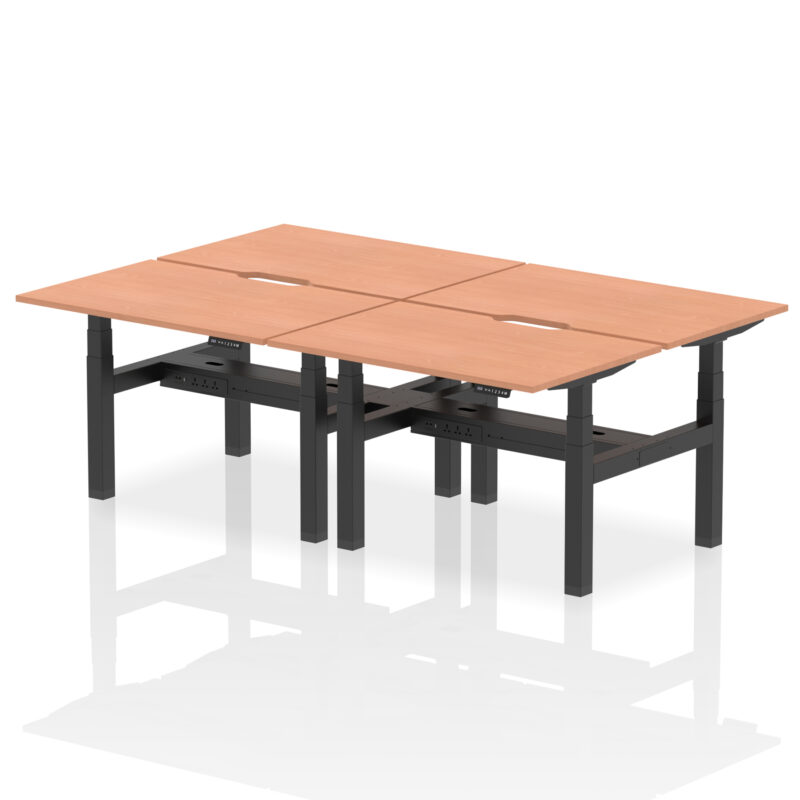 Brisk Back-to-Back Scalloped Edge Height Adjustable Bench Desk - 4 Person