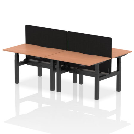 Brisk Back-to-Back Scalloped Edge Height Adjustable Bench Desk - 4 Person with Black Straight Screen