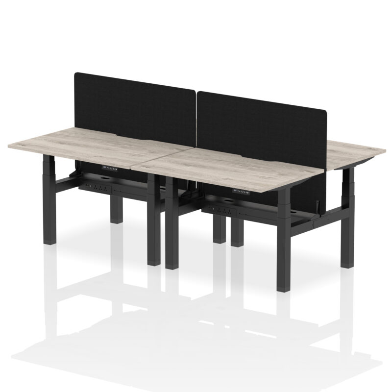 Brisk Back-to-Back Scalloped Edge Height Adjustable Bench Desk - 4 Person with Black Straight Screen - Image 4