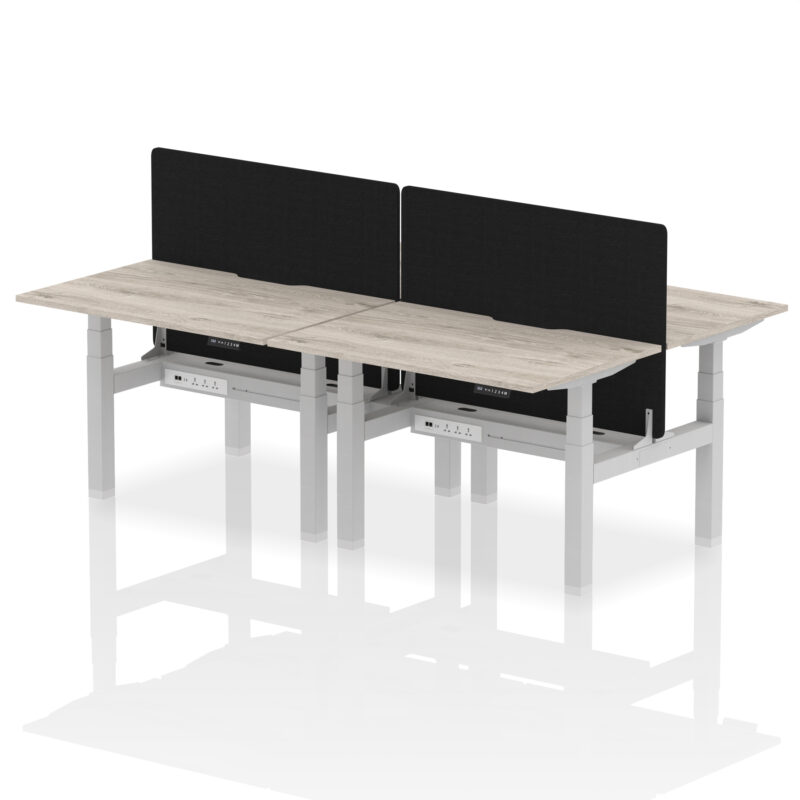 Brisk Back-to-Back Scalloped Edge Height Adjustable Bench Desk - 4 Person with Black Straight Screen - Image 5