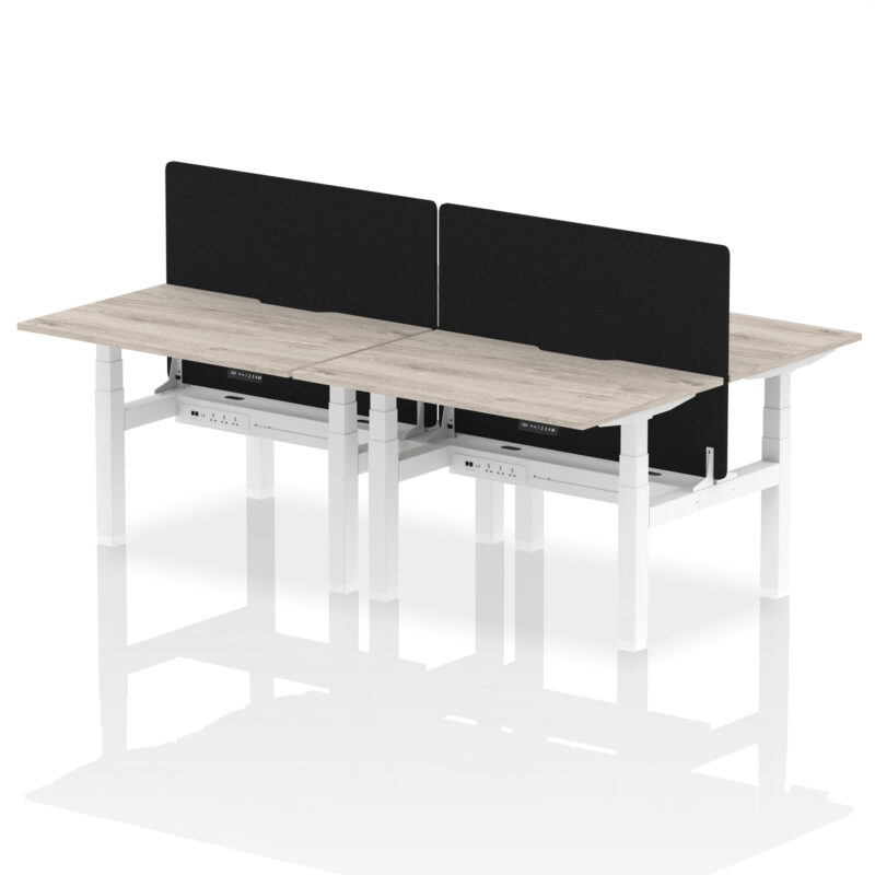 Brisk Back-to-Back Scalloped Edge Height Adjustable Bench Desk - 4 Person with Black Straight Screen - Image 6