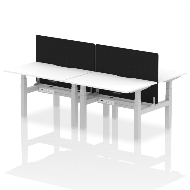 Brisk Back-to-Back Scalloped Edge Height Adjustable Bench Desk - 4 Person with Black Straight Screen - Image 17