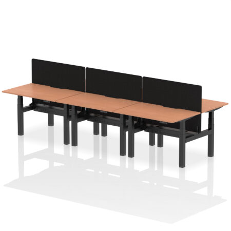 Brisk Back-to-Back Scalloped Edge Height Adjustable Bench Desk - 6 Person with Black Straight Screen