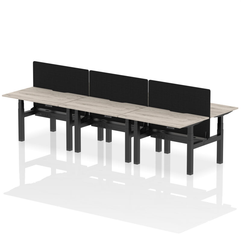 Brisk Back-to-Back Scalloped Edge Height Adjustable Bench Desk - 6 Person with Black Straight Screen - Image 4