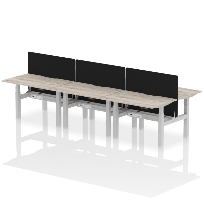 Brisk Back-to-Back Scalloped Edge Height Adjustable Bench Desk - 6 Person with Black Straight Screen - Image 5