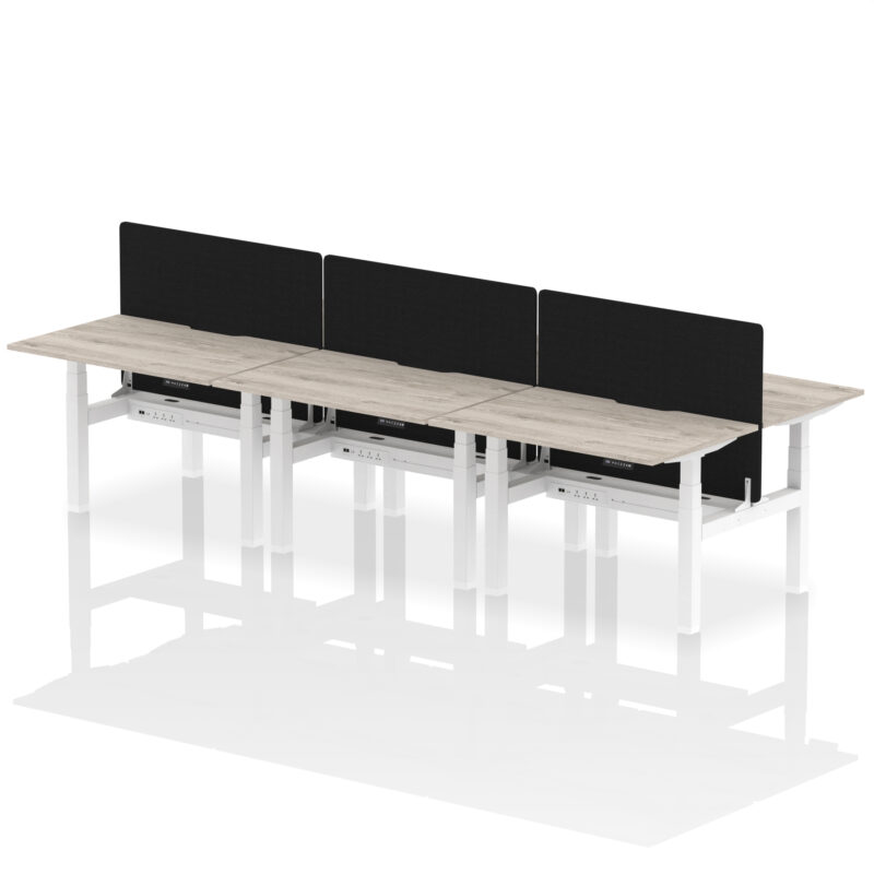 Brisk Back-to-Back Scalloped Edge Height Adjustable Bench Desk - 6 Person with Black Straight Screen - Image 6
