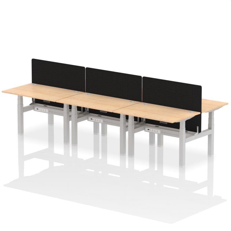 Brisk Back-to-Back Height Adjustable Bench Desk - 6 Person with Black Straight Screen - Image 11