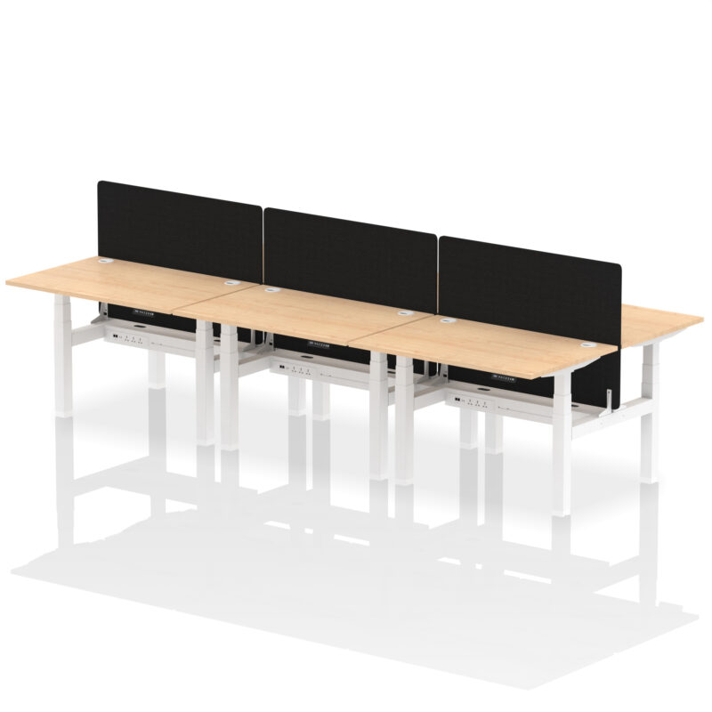 Brisk Back-to-Back Height Adjustable Bench Desk - 6 Person with Black Straight Screen - Image 12