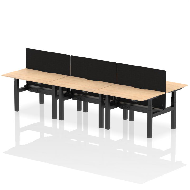 Brisk Back-to-Back Scalloped Edge Height Adjustable Bench Desk - 6 Person with Black Straight Screen - Image 7