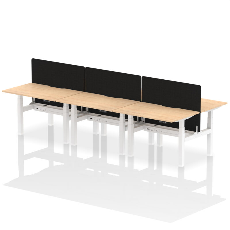 Brisk Back-to-Back Scalloped Edge Height Adjustable Bench Desk - 6 Person with Black Straight Screen - Image 9