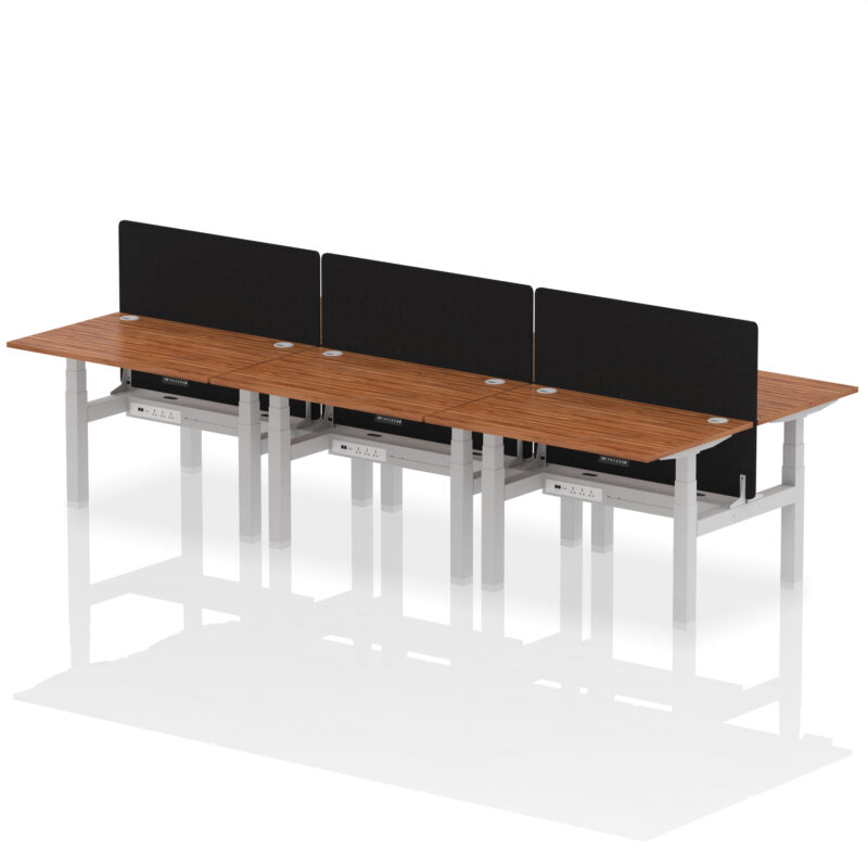 Brisk Back-to-Back Height Adjustable Bench Desk - 6 Person with Black Straight Screen - Image 17