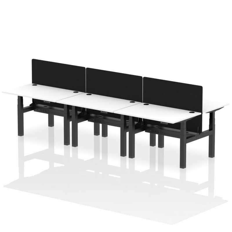 Brisk Back-to-Back Height Adjustable Bench Desk - 6 Person with Black Straight Screen - Image 19