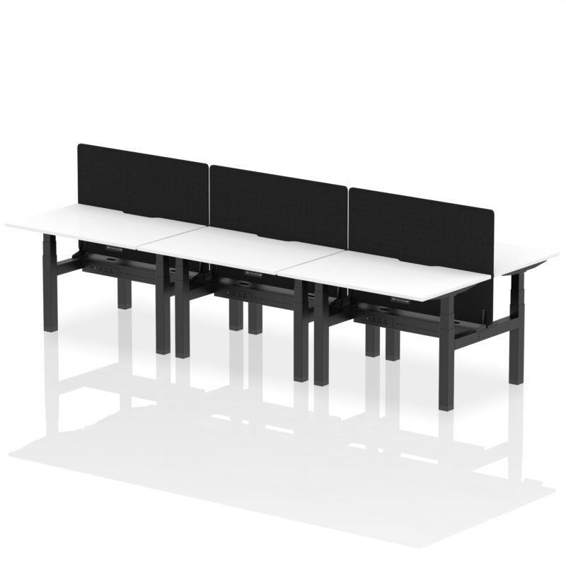 Brisk Back-to-Back Scalloped Edge Height Adjustable Bench Desk - 6 Person with Black Straight Screen - Image 16