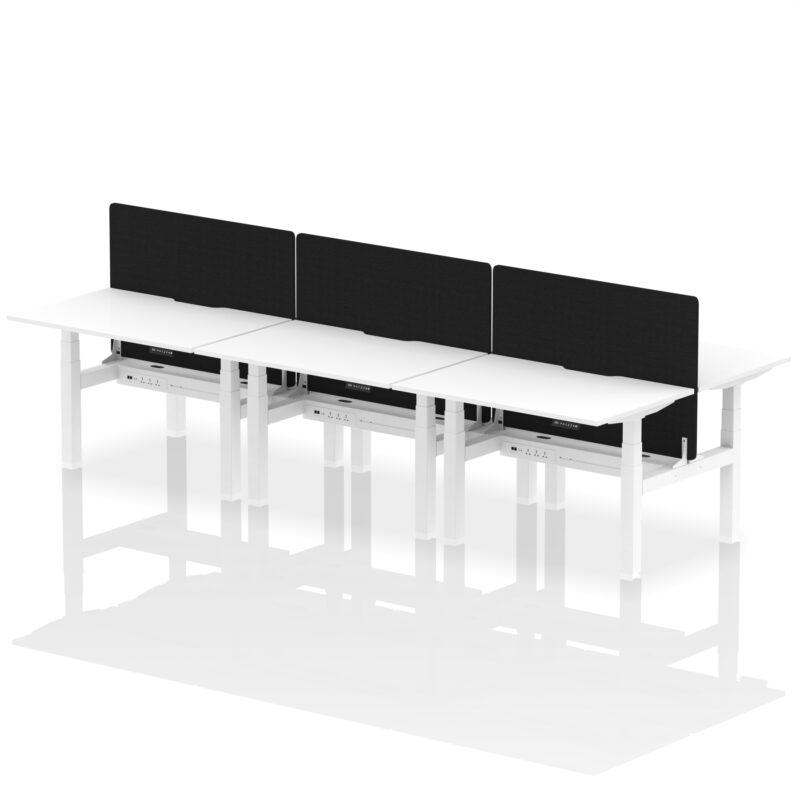 Brisk Back-to-Back Scalloped Edge Height Adjustable Bench Desk - 6 Person with Black Straight Screen - Image 18
