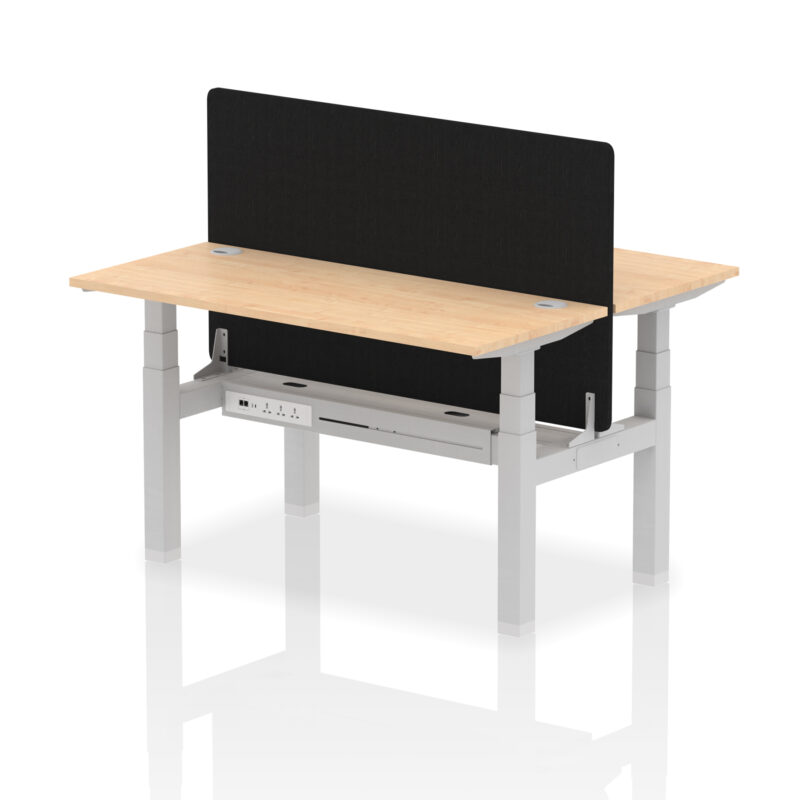Brisk Back-to-Back Slimline Height Adjustable Bench Desk - 2 Person with Black Straight Screen - Image 32