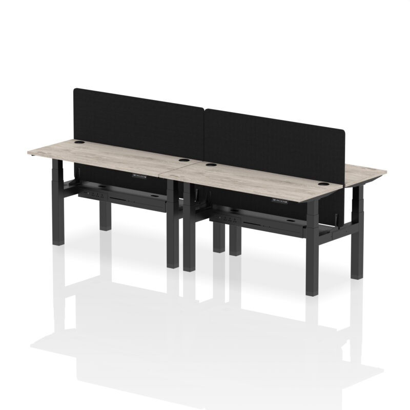 Brisk Back-to-Back Slimline Height Adjustable Bench Desk - 4 Person with Black Straight Screen - Image 28