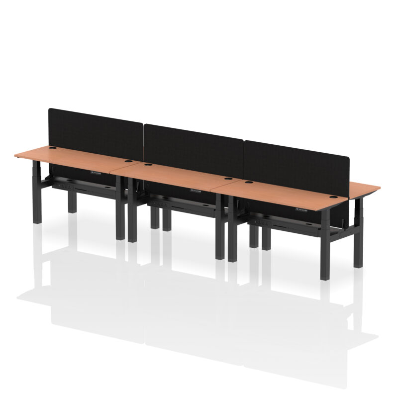 Brisk Back-to-Back Slimline Height Adjustable Bench Desk - 6 Person with Black Straight Screen - Image 22