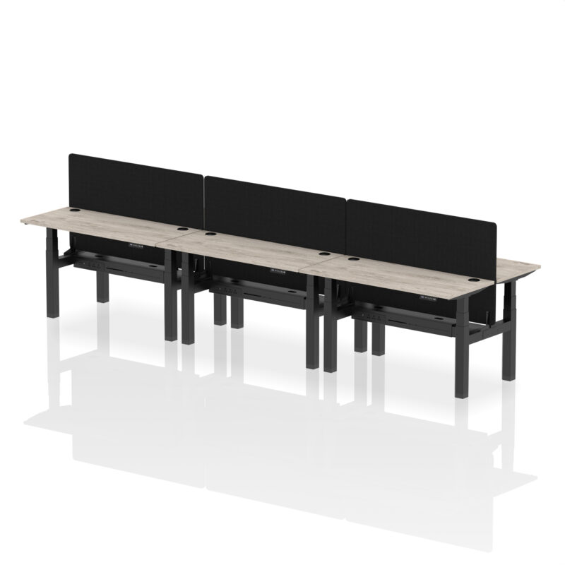 Brisk Back-to-Back Slimline Height Adjustable Bench Desk - 6 Person with Black Straight Screen - Image 28
