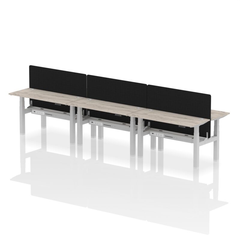 Brisk Back-to-Back Slimline Height Adjustable Bench Desk - 6 Person with Black Straight Screen - Image 29