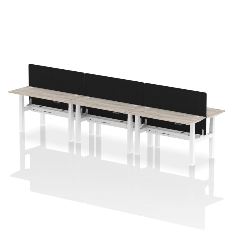 Brisk Back-to-Back Slimline Height Adjustable Bench Desk - 6 Person with Black Straight Screen - Image 30