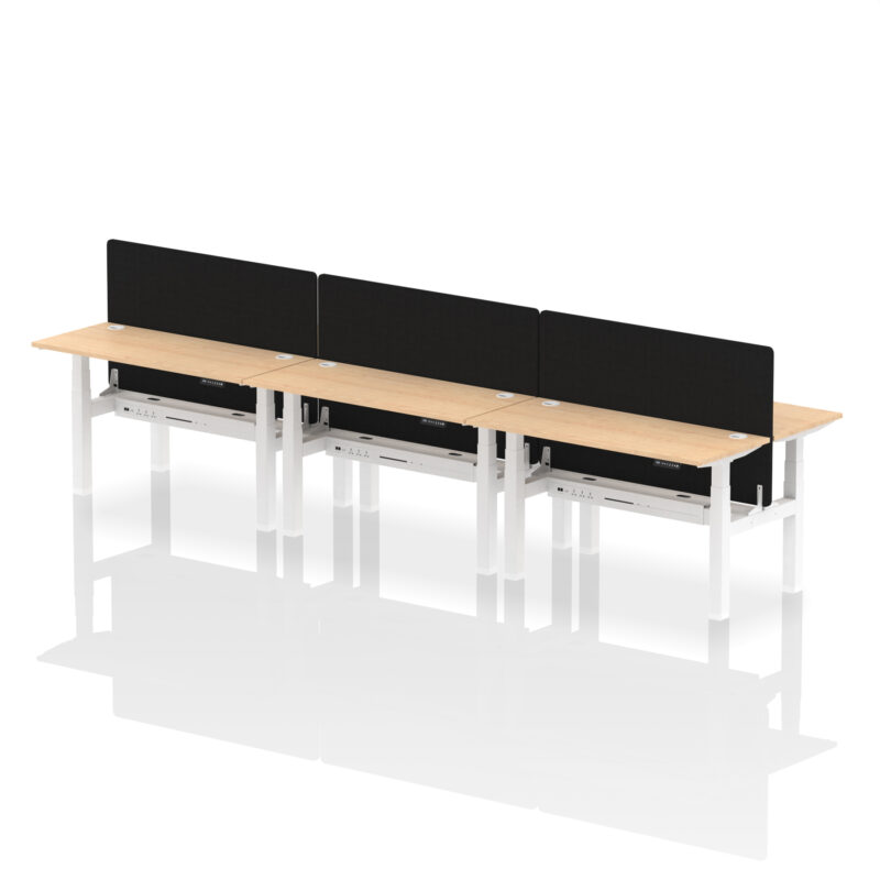 Brisk Back-to-Back Slimline Height Adjustable Bench Desk - 6 Person with Black Straight Screen - Image 33
