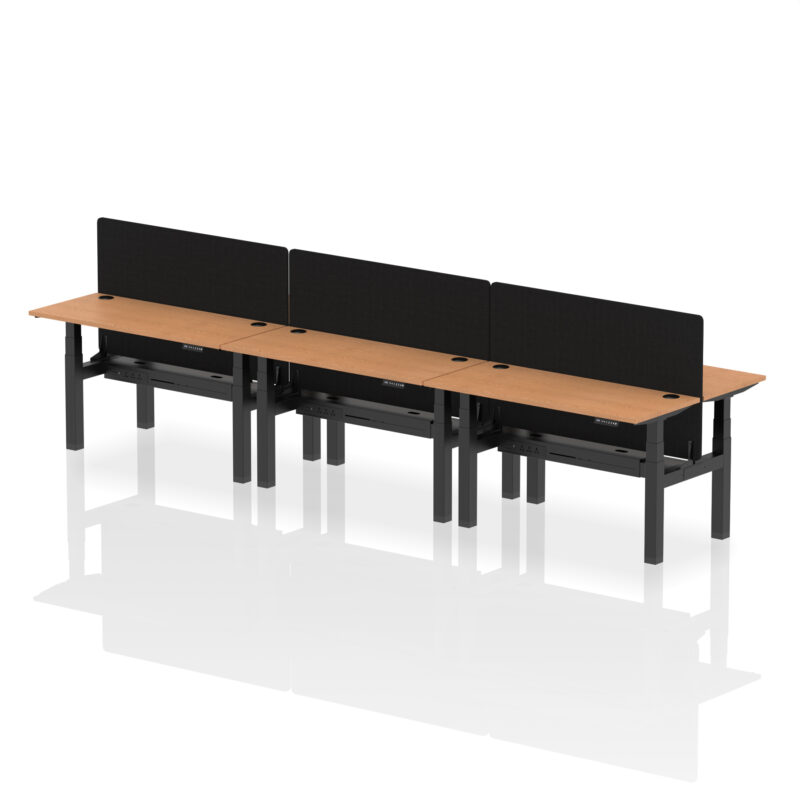 Brisk Back-to-Back Slimline Height Adjustable Bench Desk - 6 Person with Black Straight Screen - Image 34