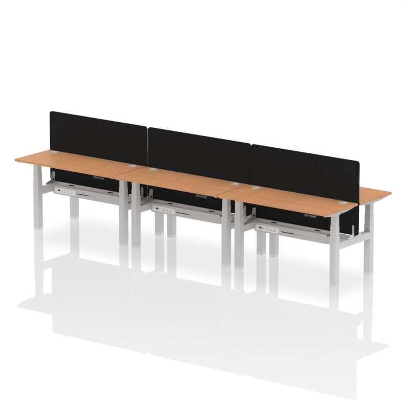 Brisk Back-to-Back Slimline Height Adjustable Bench Desk - 6 Person with Black Straight Screen - Image 35