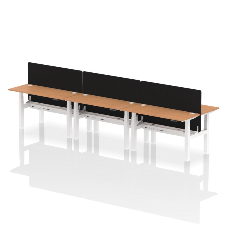 Brisk Back-to-Back Slimline Height Adjustable Bench Desk - 6 Person with Black Straight Screen - Image 36