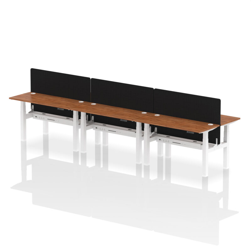 Brisk Back-to-Back Slimline Height Adjustable Bench Desk - 6 Person with Black Straight Screen - Image 39