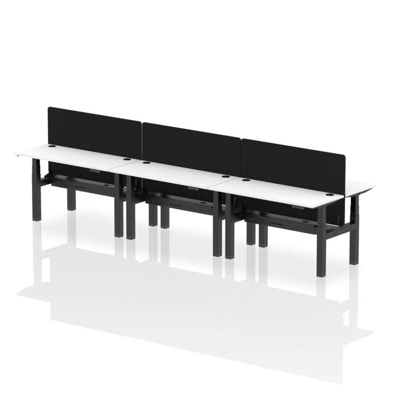 Brisk Back-to-Back Slimline Height Adjustable Bench Desk - 6 Person with Black Straight Screen - Image 40