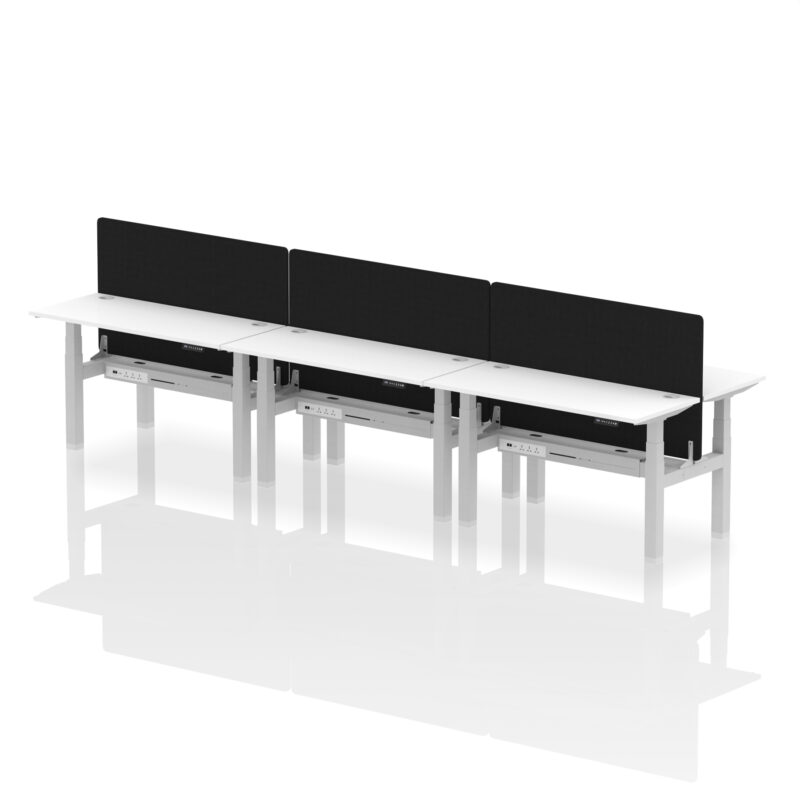 Brisk Back-to-Back Slimline Height Adjustable Bench Desk - 6 Person with Black Straight Screen - Image 41