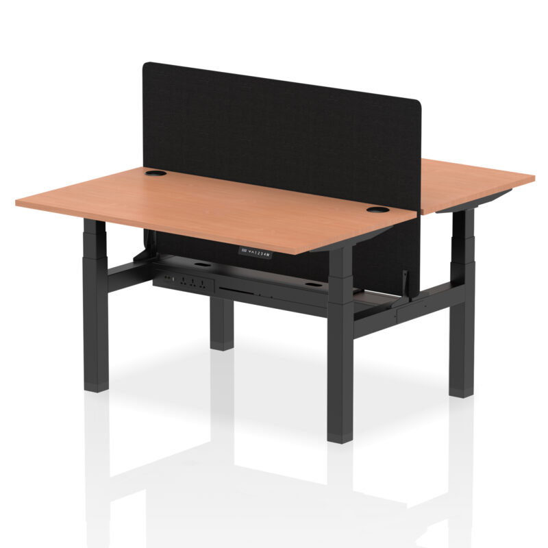 Brisk Back-to-Back Height Adjustable Bench Desk - 2 Person with Black Straight Screen - Image 22