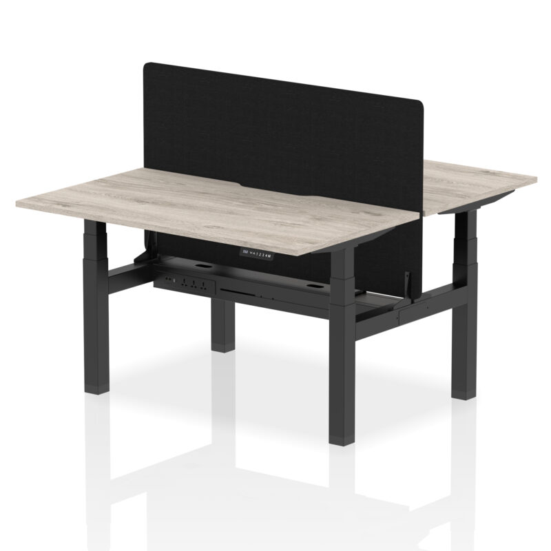 Brisk Back-to-Back Scalloped Edge Height Adjustable Bench Desk - 2 Person with Black Straight Screen - Image 22