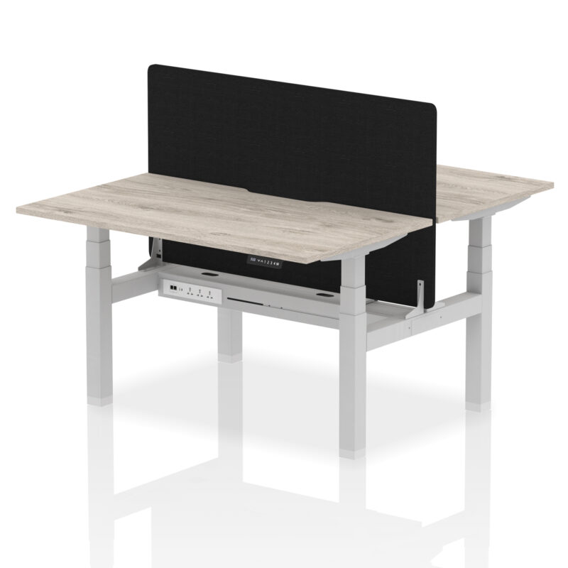 Brisk Back-to-Back Scalloped Edge Height Adjustable Bench Desk - 2 Person with Black Straight Screen - Image 23