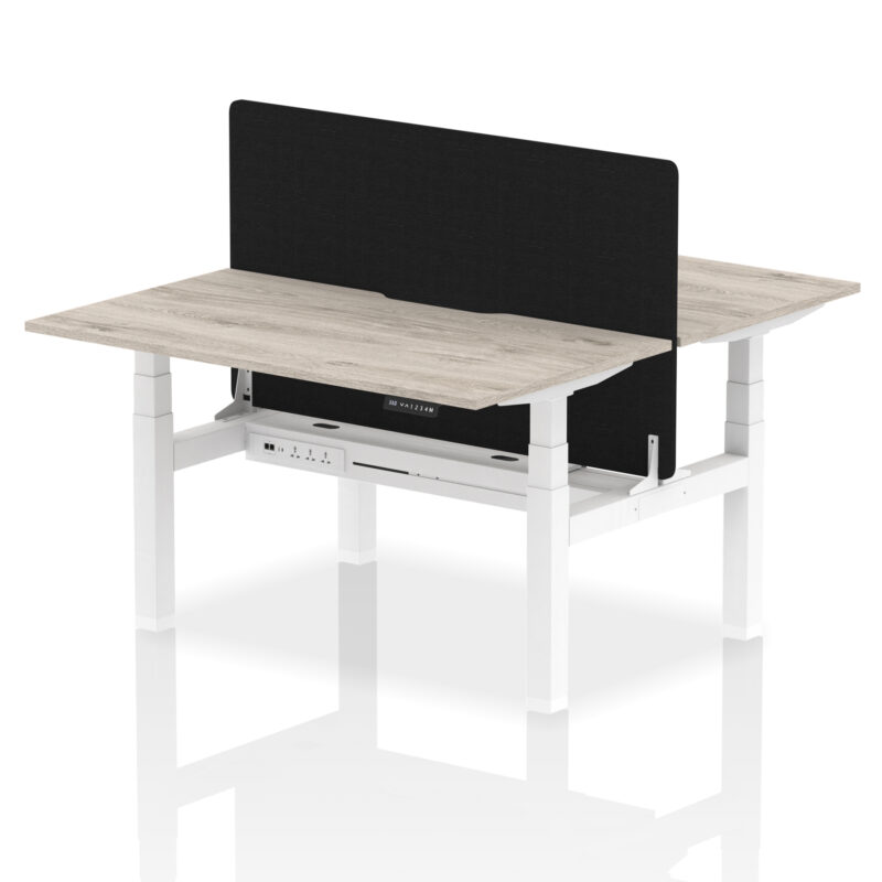 Brisk Back-to-Back Scalloped Edge Height Adjustable Bench Desk - 2 Person with Black Straight Screen - Image 24