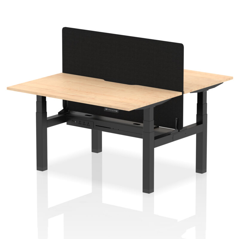 Brisk Back-to-Back Scalloped Edge Height Adjustable Bench Desk - 2 Person with Black Straight Screen - Image 25