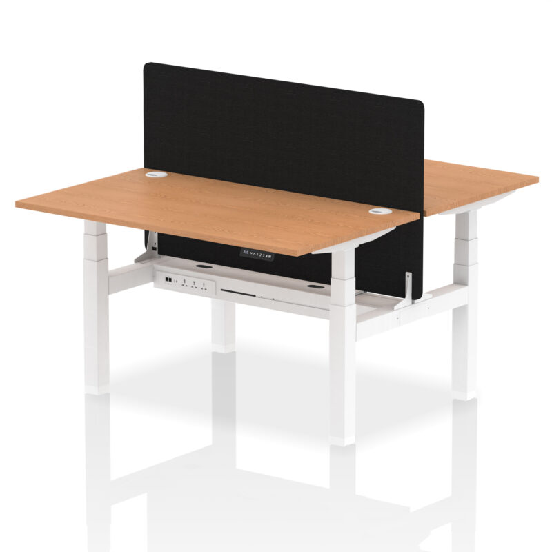 Brisk Back-to-Back Height Adjustable Bench Desk - 2 Person with Black Straight Screen - Image 36