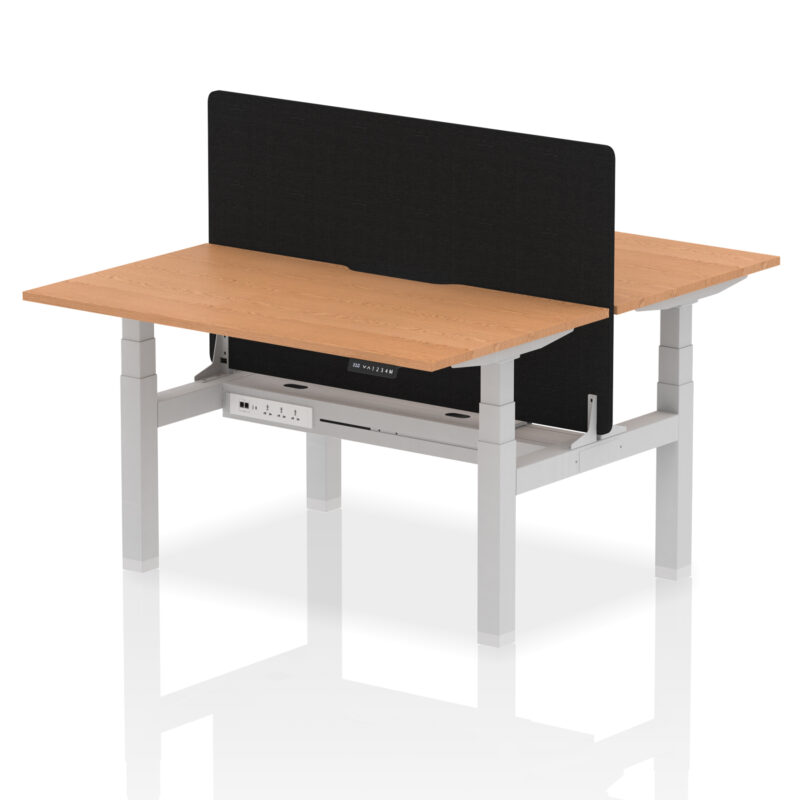 Brisk Back-to-Back Scalloped Edge Height Adjustable Bench Desk - 2 Person with Black Straight Screen - Image 29