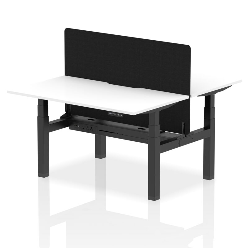 Brisk Back-to-Back Scalloped Edge Height Adjustable Bench Desk - 2 Person with Black Straight Screen - Image 34