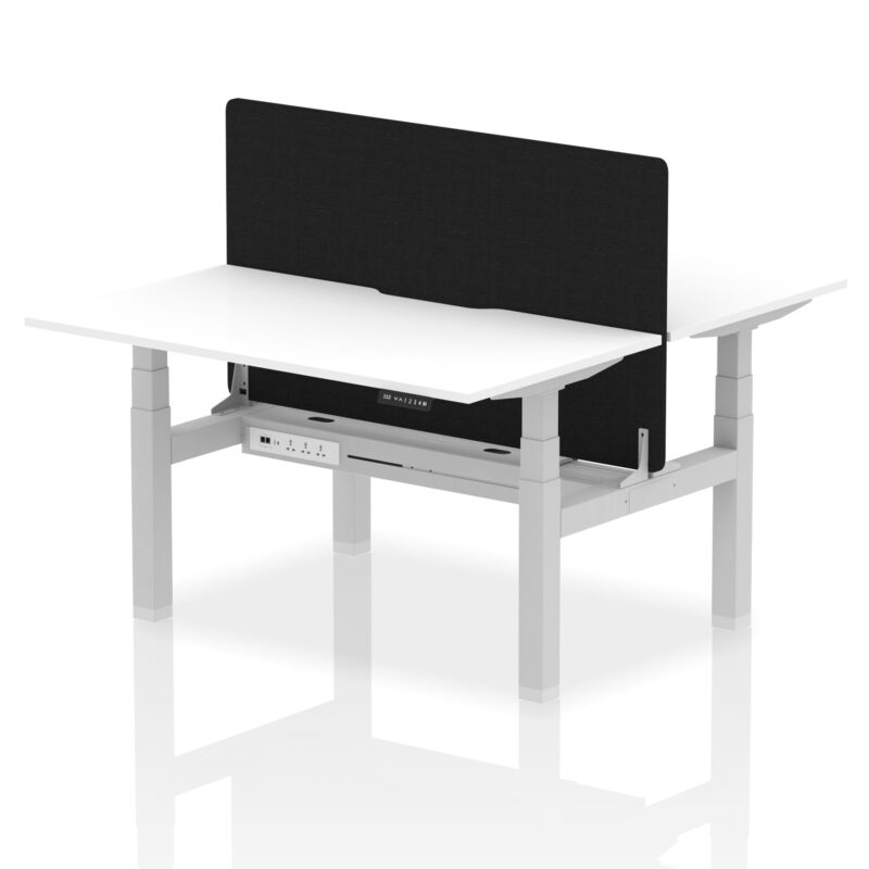 Brisk Back-to-Back Scalloped Edge Height Adjustable Bench Desk - 2 Person with Black Straight Screen - Image 35
