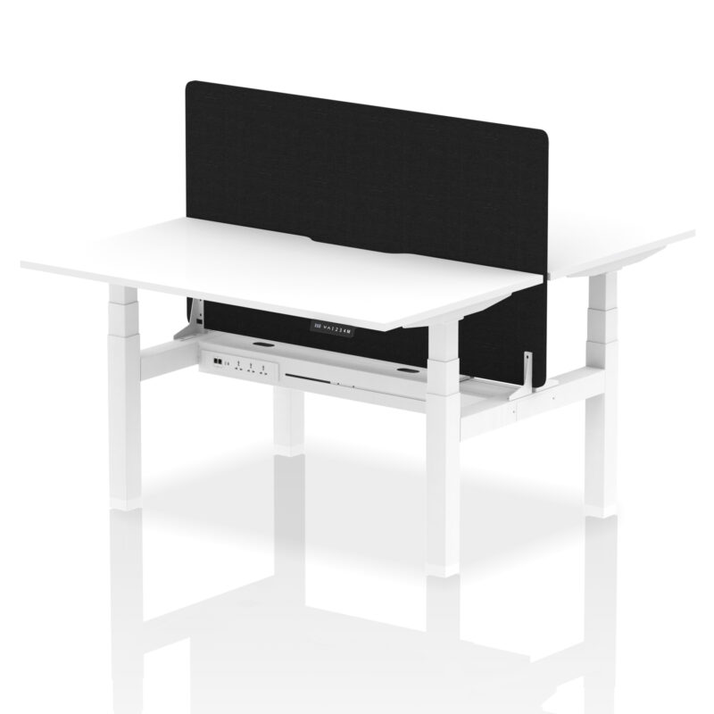 Brisk Back-to-Back Scalloped Edge Height Adjustable Bench Desk - 2 Person with Black Straight Screen - Image 36