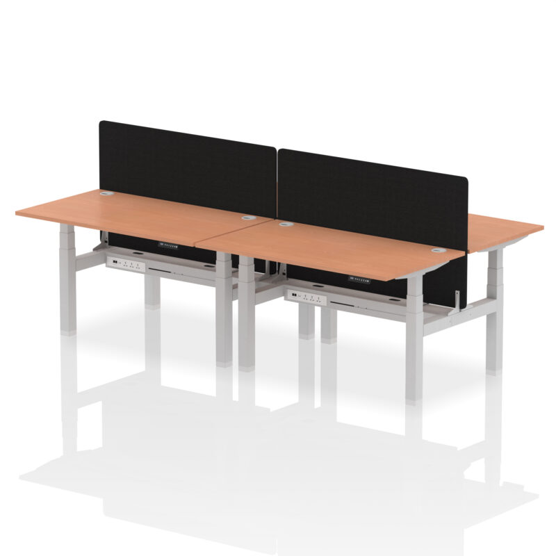 Brisk Back-to-Back Height Adjustable Bench Desk - 4 Person with Black Straight Screen - Image 23